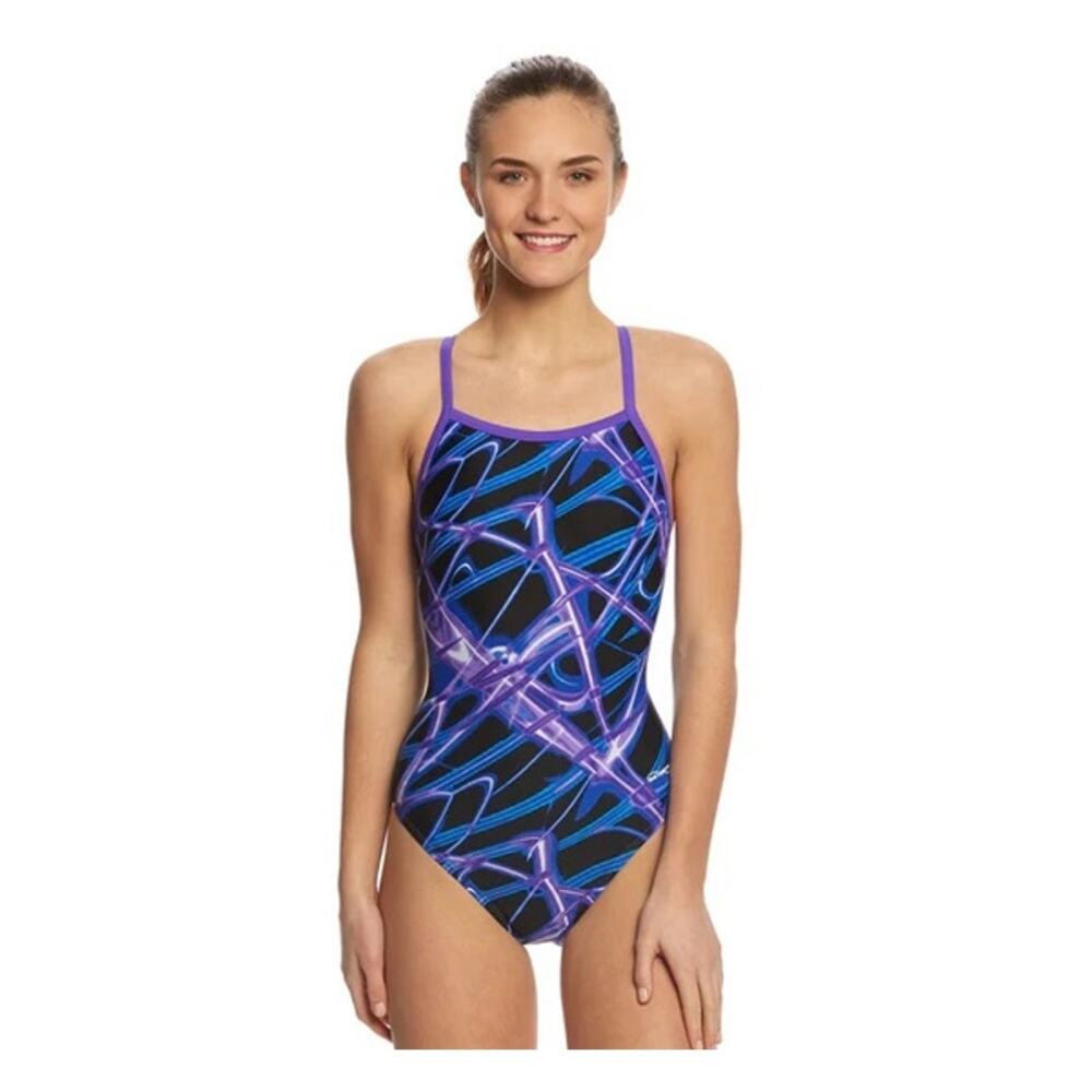 Waterpro Lightning Thin Strap Violet Purple One Piece Swimsuit Size 32 - Picture 4 of 9